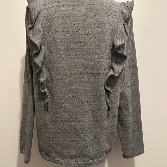 J Crew Mercantile  gray ruffled long sleeve shirt crew neck EUC SZL - Picture 4 of 6